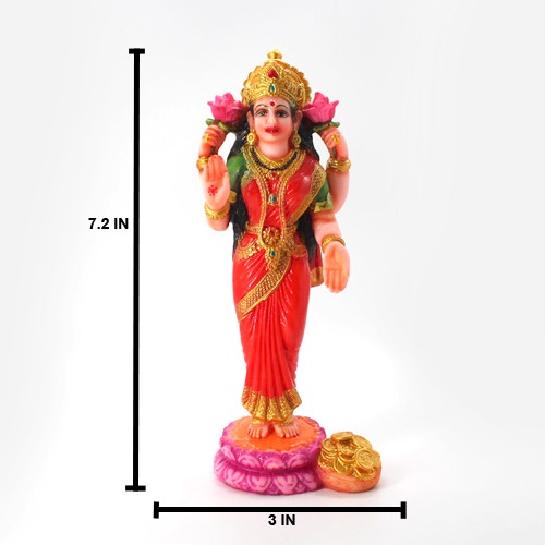 Fiber Lord Laxmi Mata Ji Statue for Pooja Room Home Temple Murti /  Size - 7 Inch, Multicolour